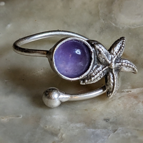 Natural Purple Jade in Starfish Ring in Silver Plated - Picture 1 of 3